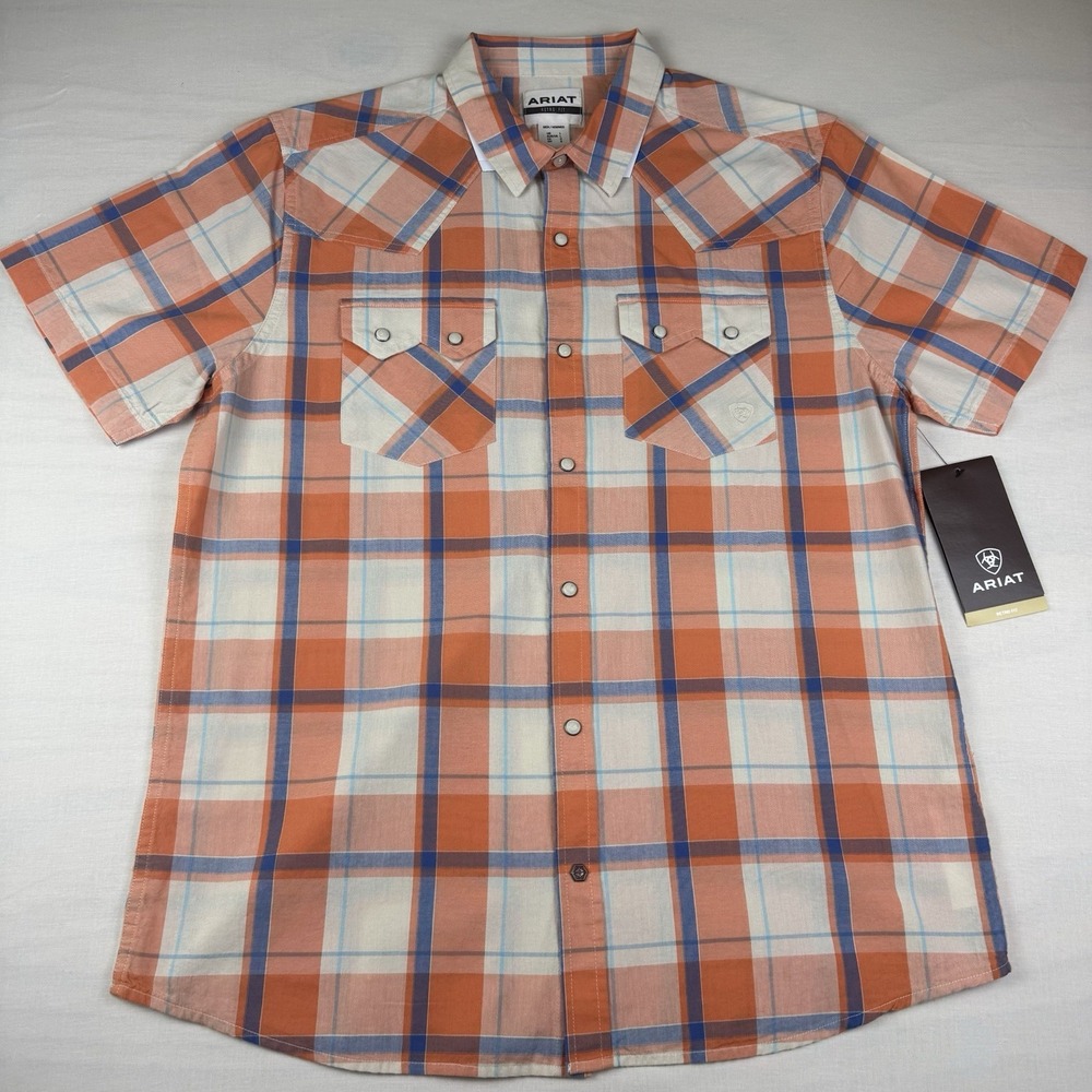 Ariat Handro Retro Fit Western Shirt Mens L Plaid Snap Short Sleeve 10051306 NEW